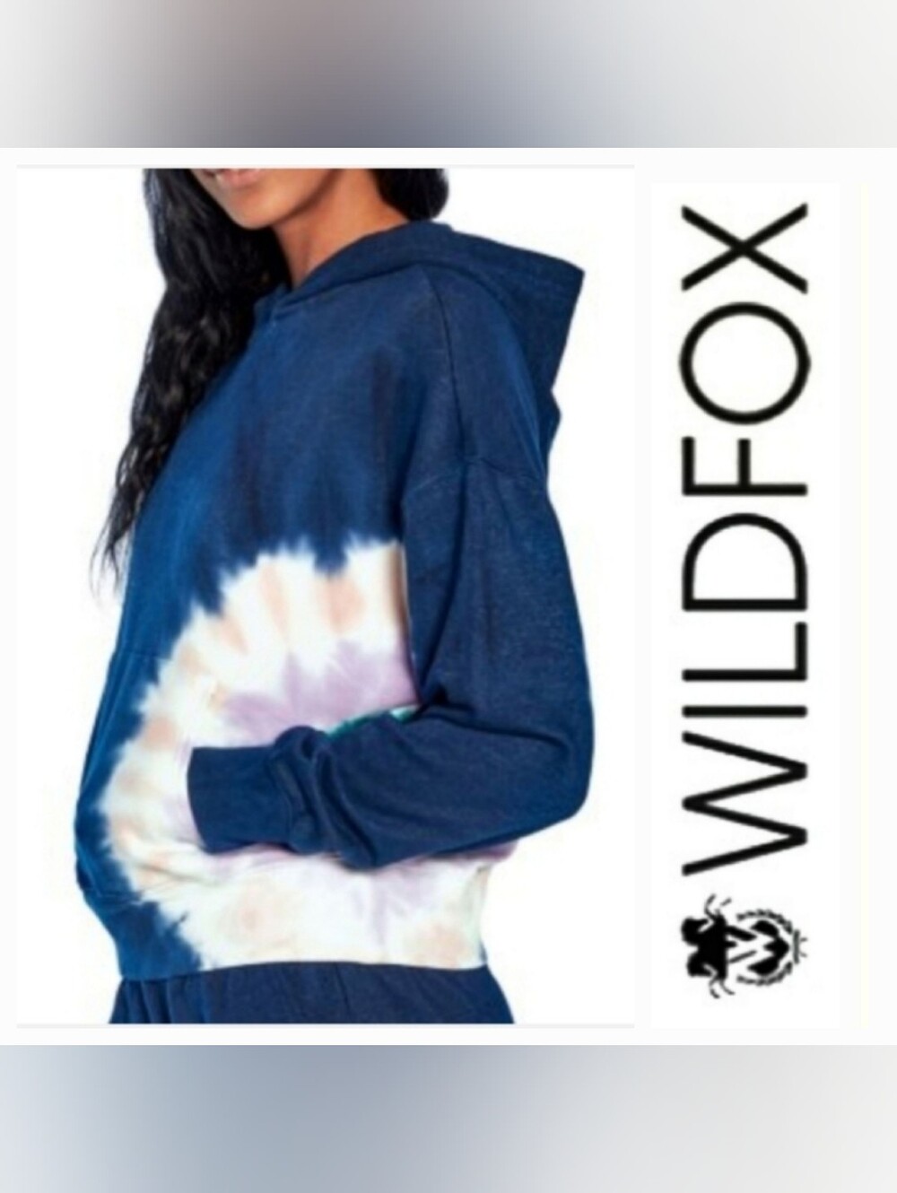 WILDFOX Hadley Hoodie Navy Blue French Terry Relaxed Fit Tie-Dye M NWT Lounge
